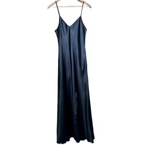Colesce Couture Black Satin High Slit Slip Dress Size Med Adjustable Straps